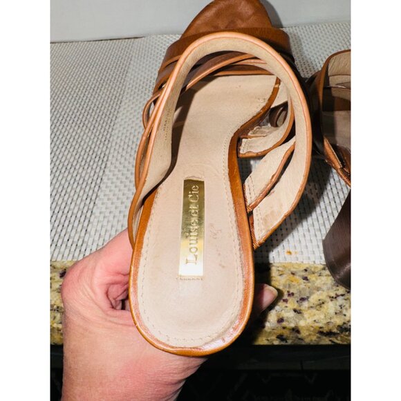 Louise Et Cie Kalika Congac Leather Strap Sandals 6M Mules Block Stacked Heels - Picture 12 of 13